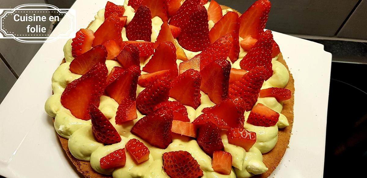 recette Gateau fraises, crème diplomate pistache cardamome