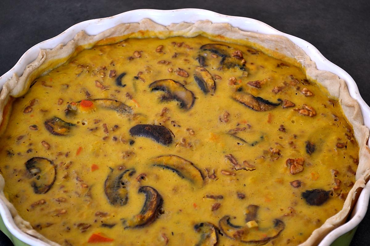 recette Tarte potimarron, champignons et noix