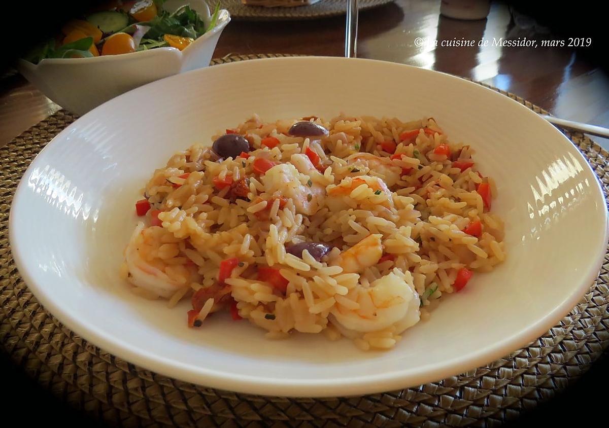 recette Paella aux crevettes à la grecque +