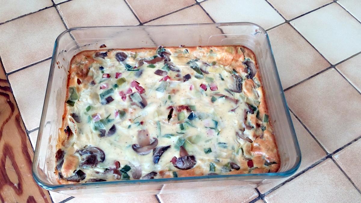 recette Quiche sans pâte poireaux, jambon, champignons