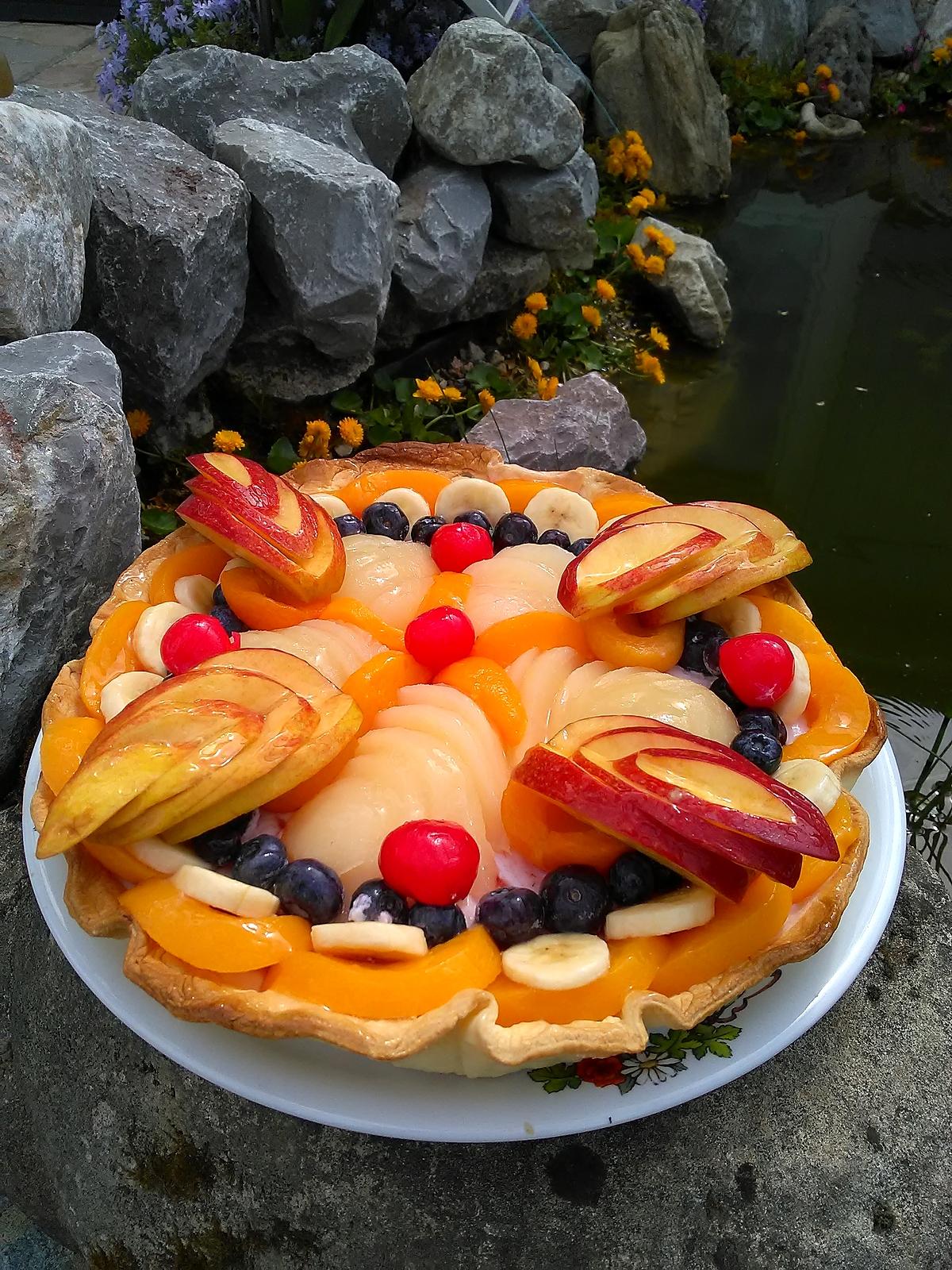 recette Tarte aux ailes d'anges de fruits au sirop ... mariant douceur au yaourt  et fromage blanc aux éclats de framboises