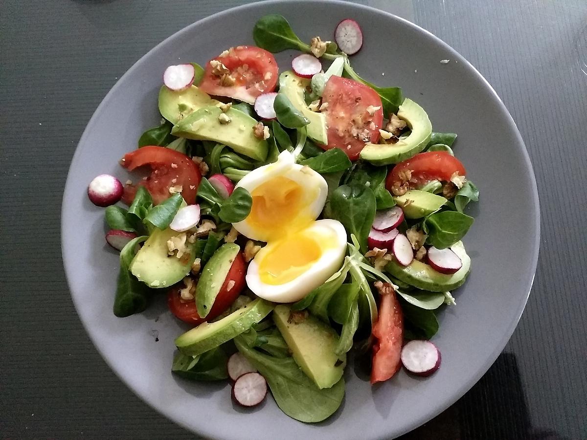 recette Salade de mâche avocat oeuf mollet