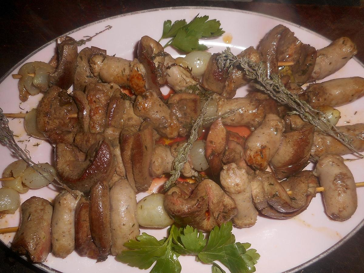 recette Brochettes de rognons de porc et chipolatas