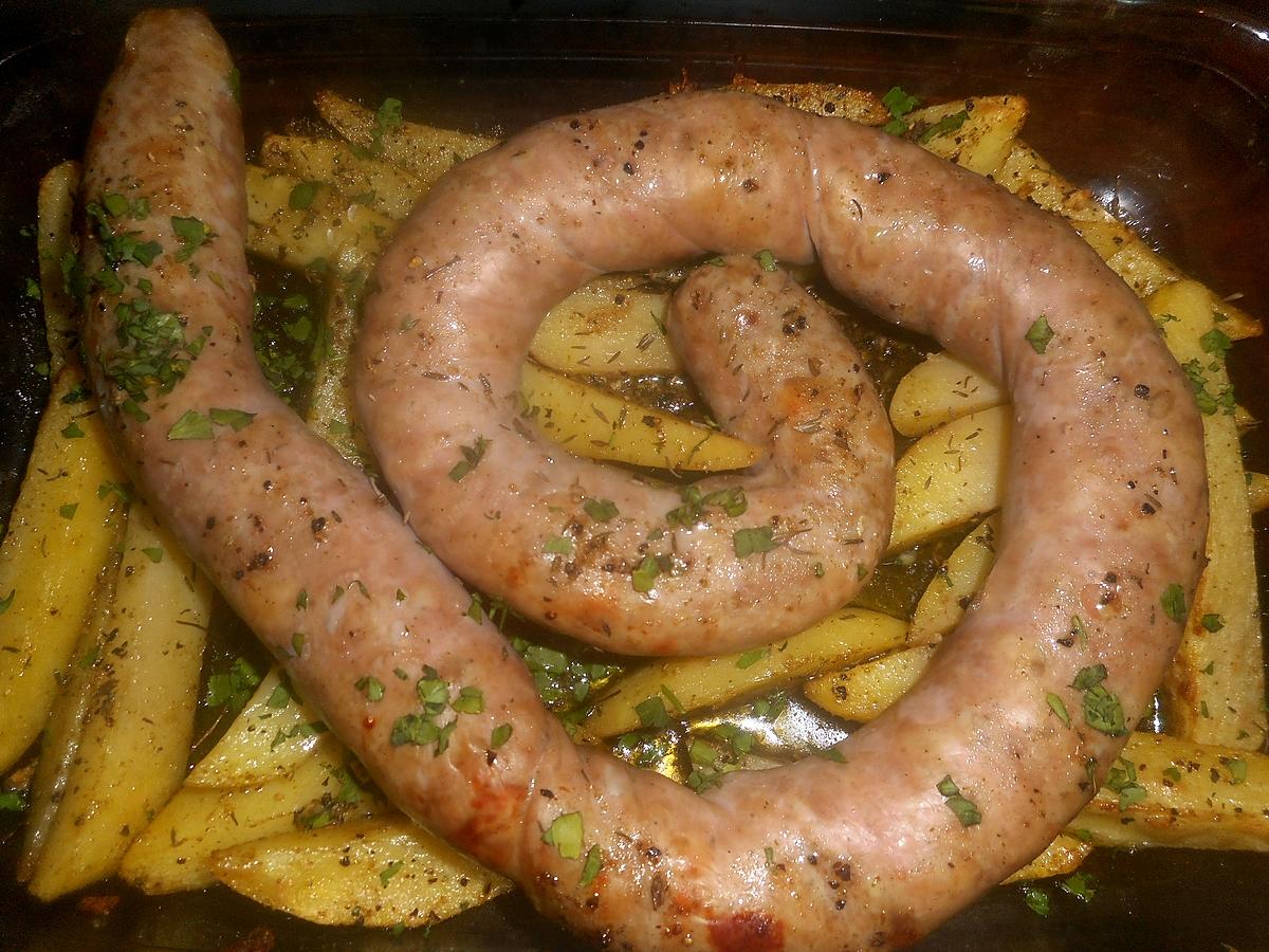 recette Brasse de saucisse de Toulouse et pommes de terre au four