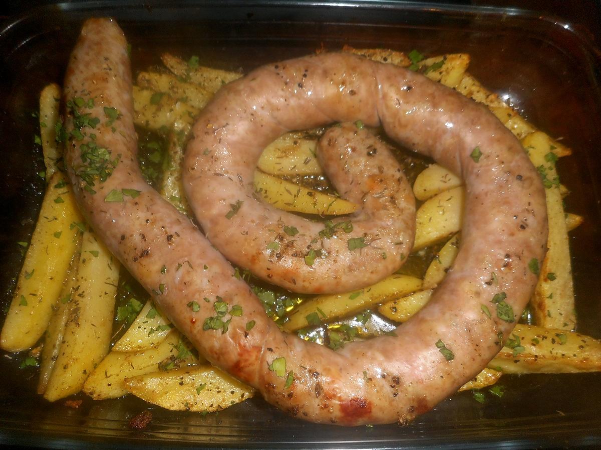 recette Brasse de saucisse de Toulouse et pommes de terre au four