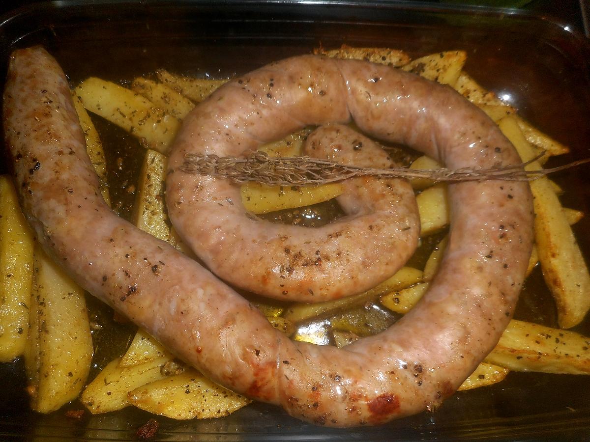 recette Brasse de saucisse de Toulouse et pommes de terre au four