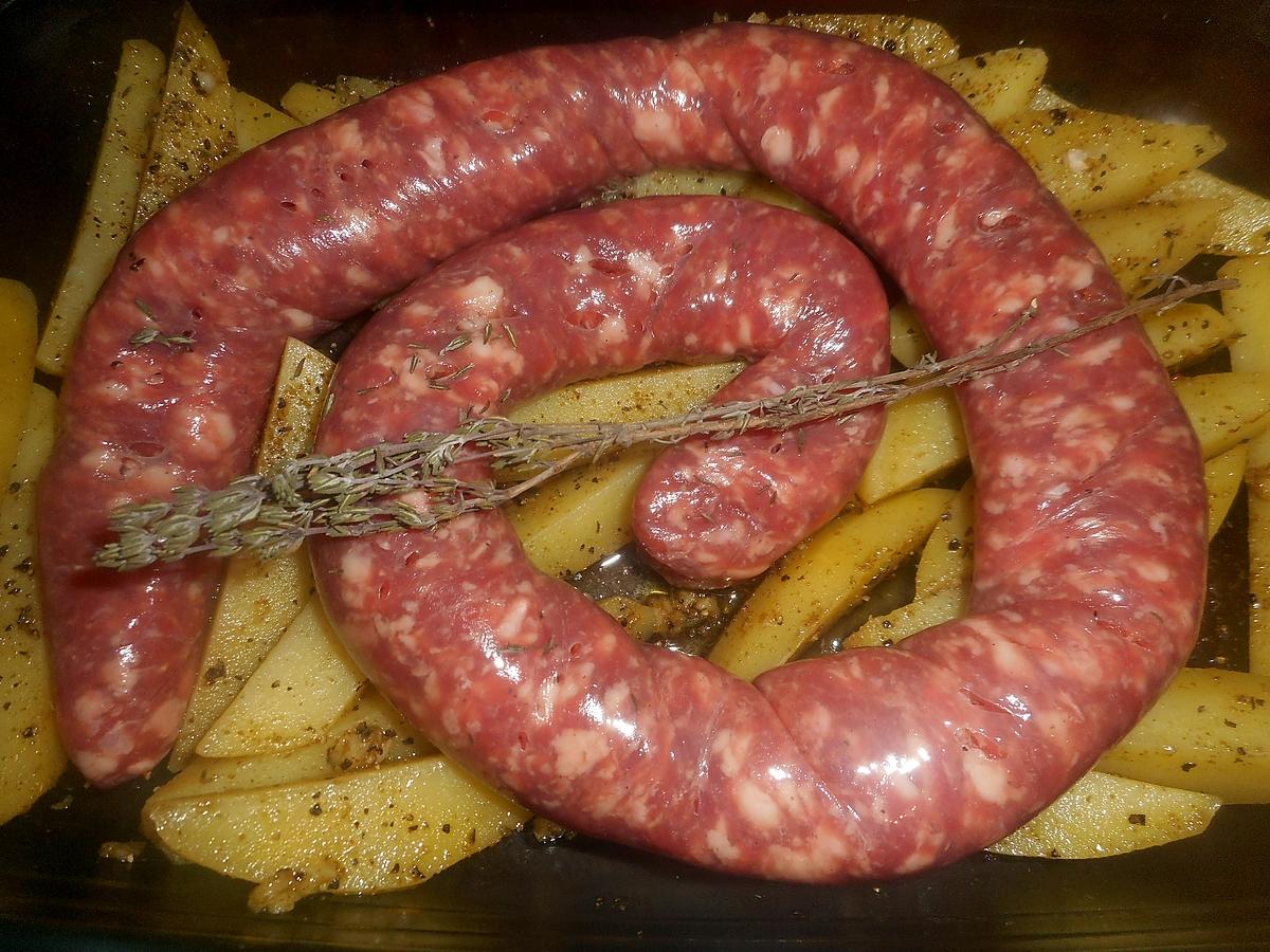 recette Brasse de saucisse de Toulouse et pommes de terre au four