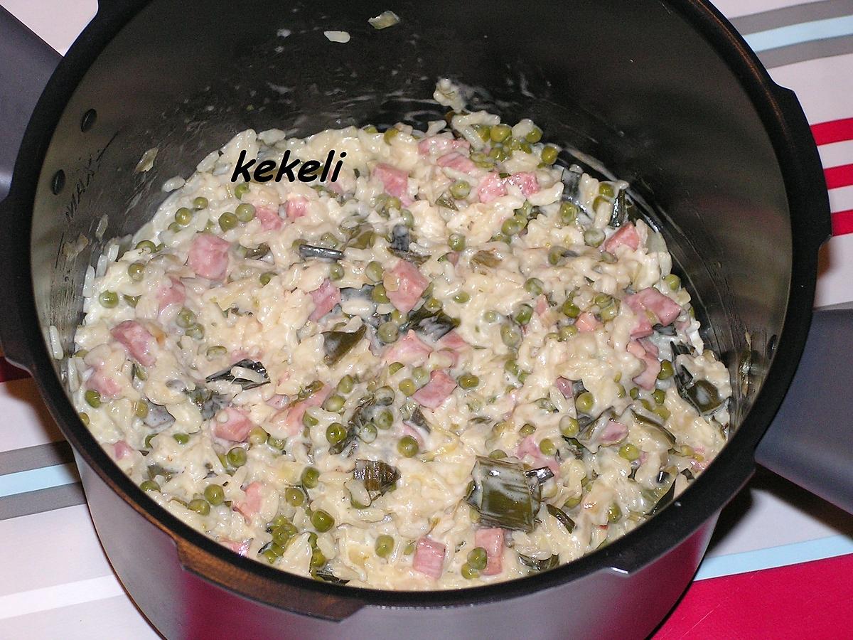 recette Risotto aux poireaux petits pois et jambon au Cookeo