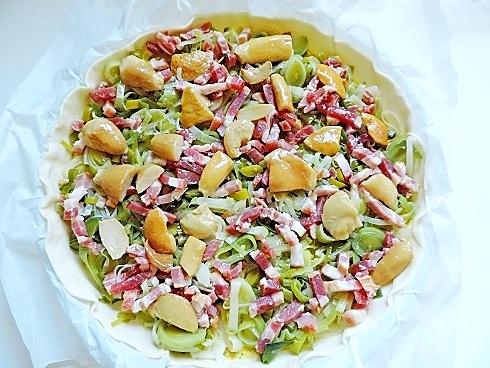 recette Tarte aux blancs et racines de poireaux et champignons