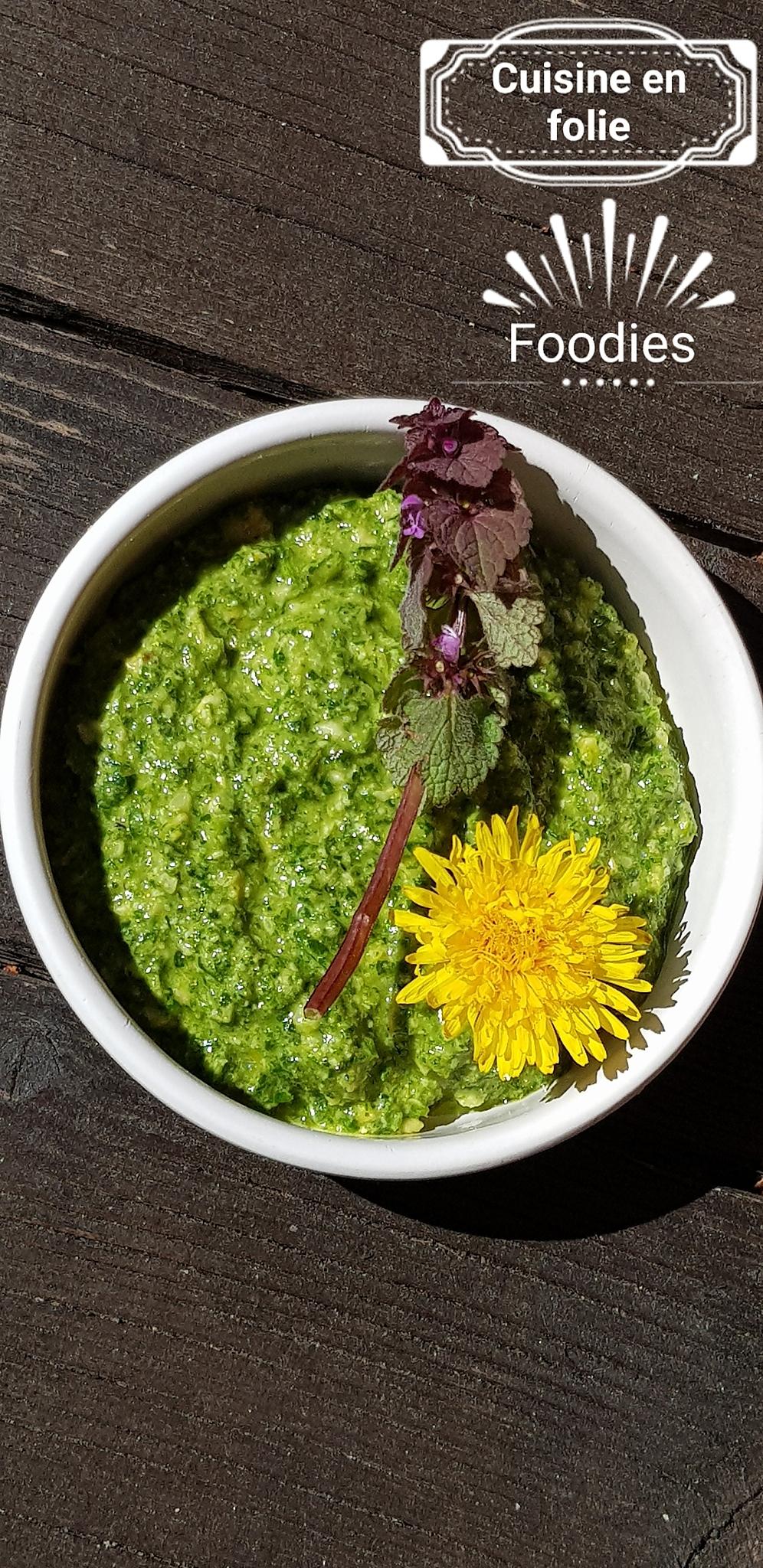 recette Pesto d'orties, pissenlits, persil et noix de cajou torrefiées