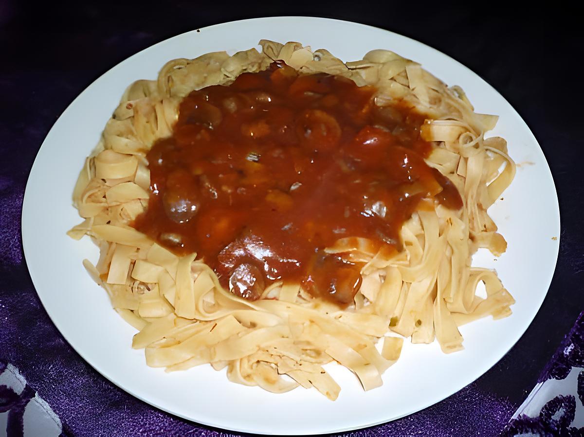 recette Tagliatelles sauce tomate/champignons