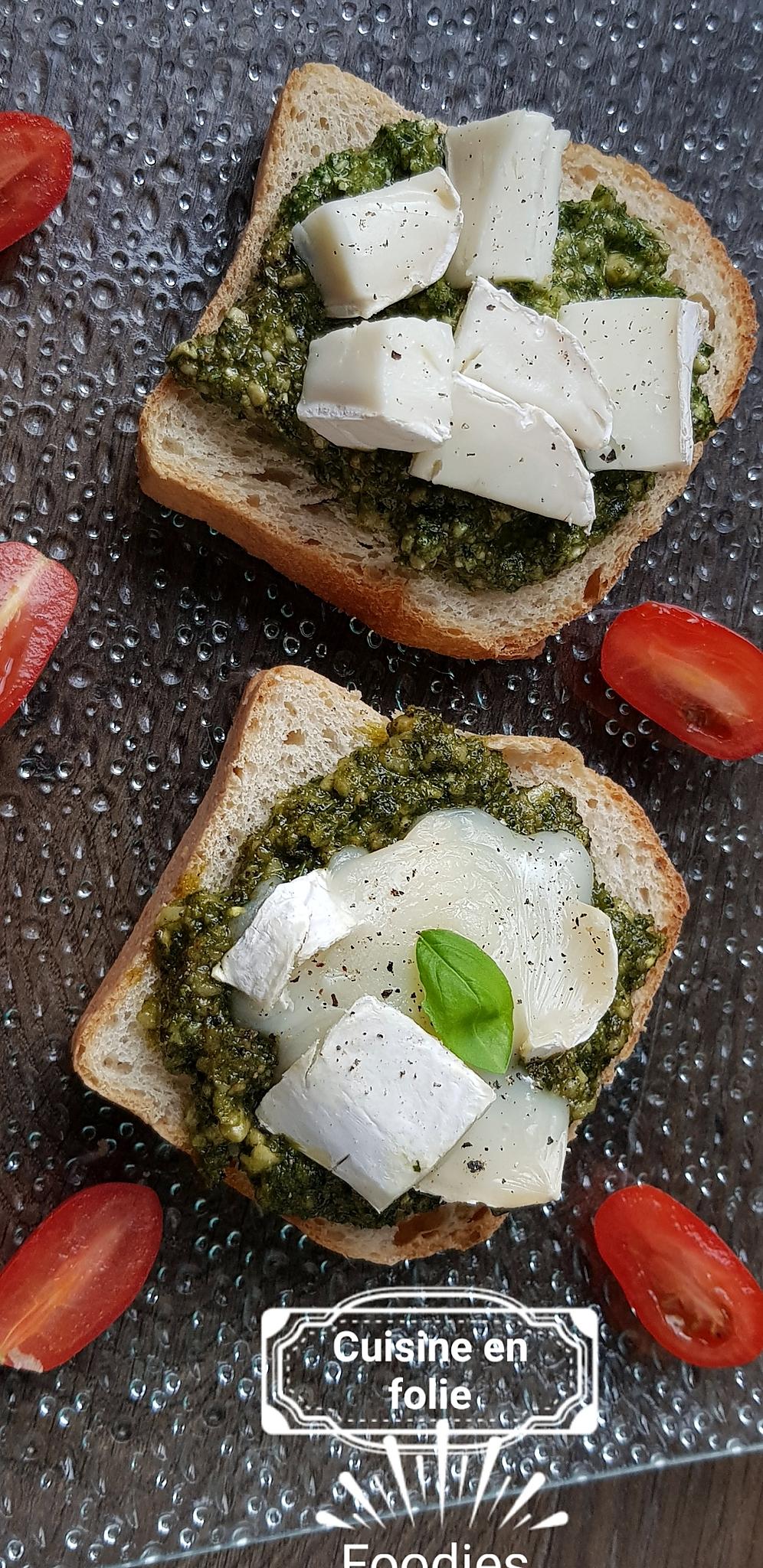 recette Tartine toastée au pesto d'orties, pissenlits et chèvre