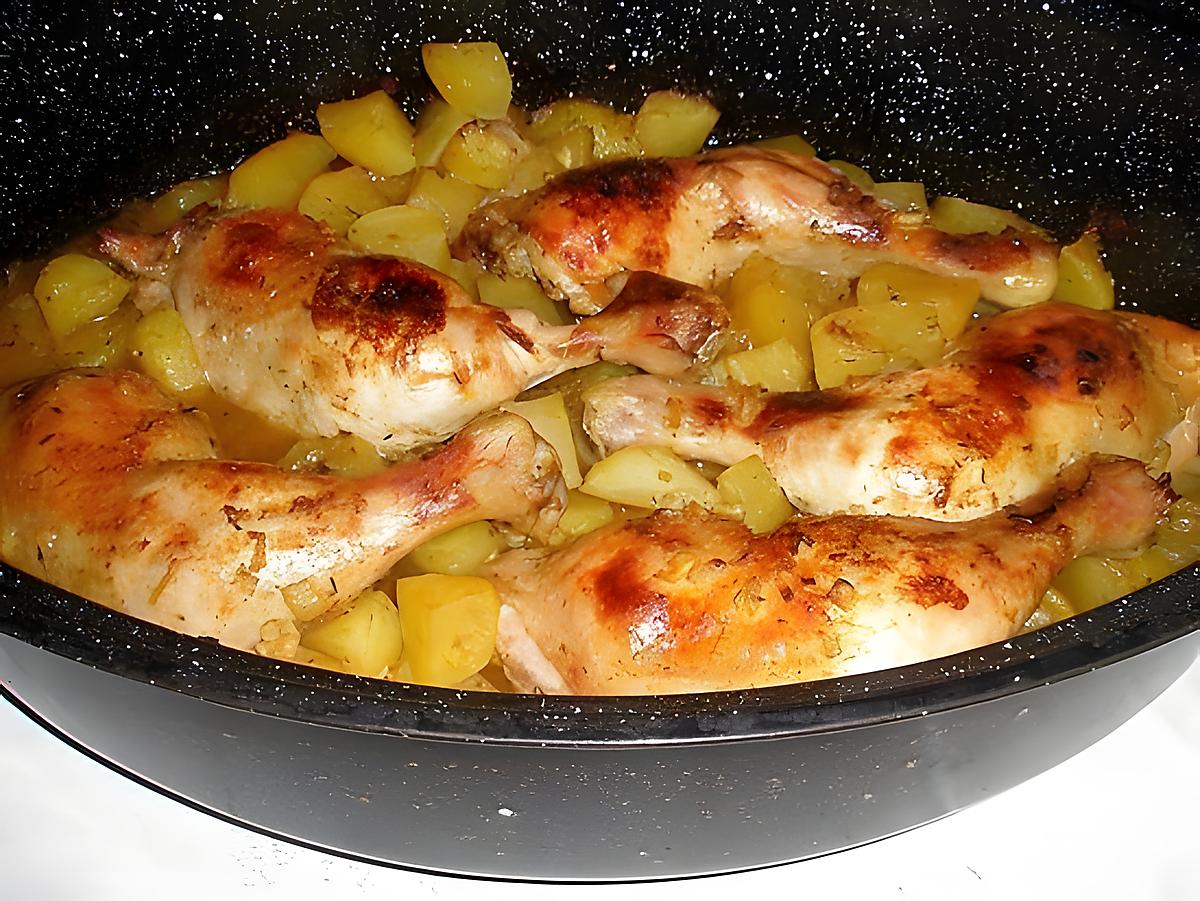 recette CUISSE DE POULET ET SES POMMES DE TERRE AU FOUR