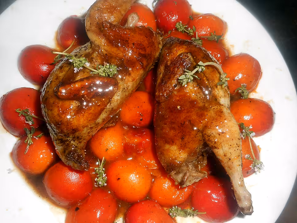 recette Cailles au banyuls et abricots au thym