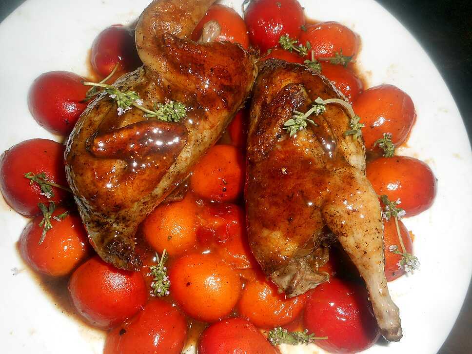 recette Cailles au banyuls et abricots au thym