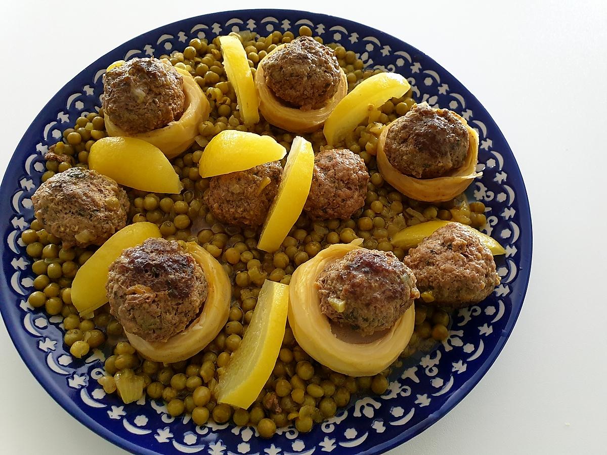 recette TAJINE DE KEFTA AUX PETITS POIS ET ARTICHAUTS