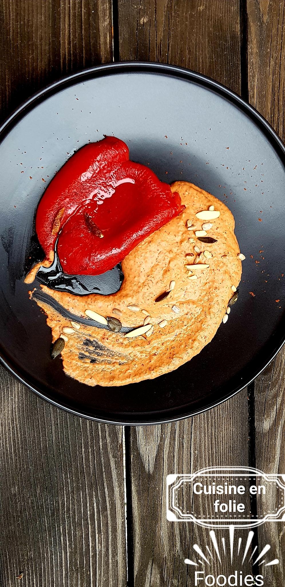 recette Houmous de poivrons grillés, haricots rouges et piment