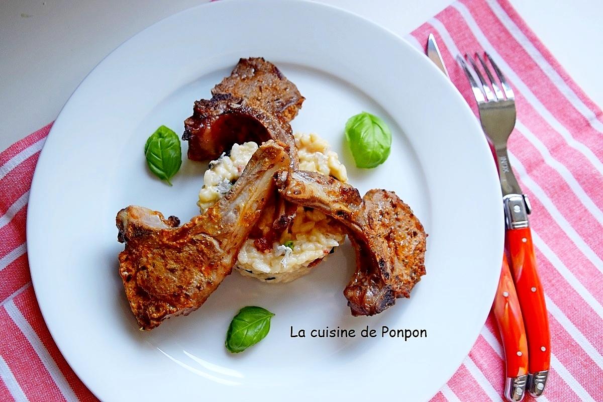 recette Côtes d'agneau cuites à basse température accompagnées d'un rizotto aux tomates séchées et olives noires