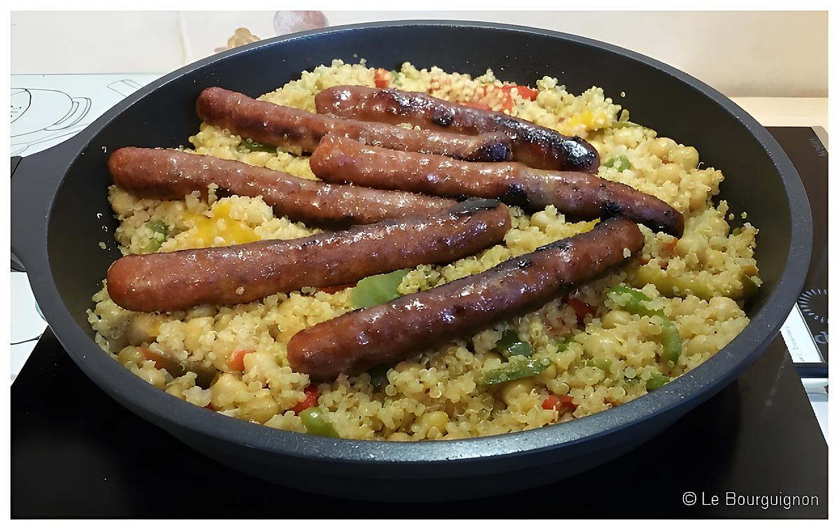 recette Merguez quinoa poivrons et pois chiches