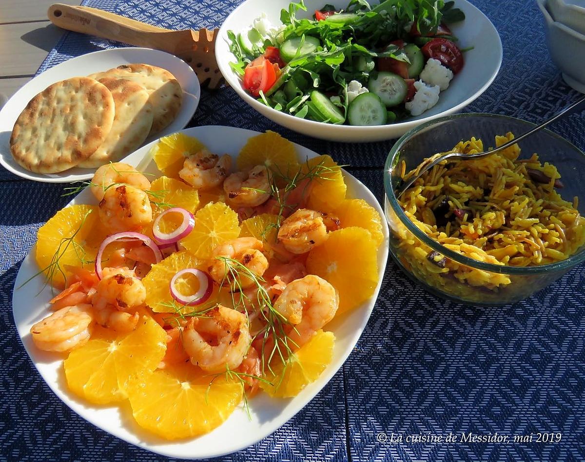 recette Salade de crevettes et de saumon fumé à l’orange +