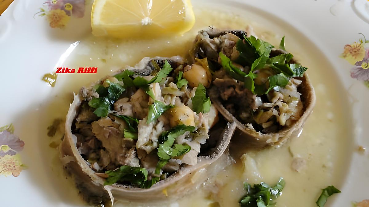 recette Dolmat el osbane ou dolma de panse farcie en sauce au citron