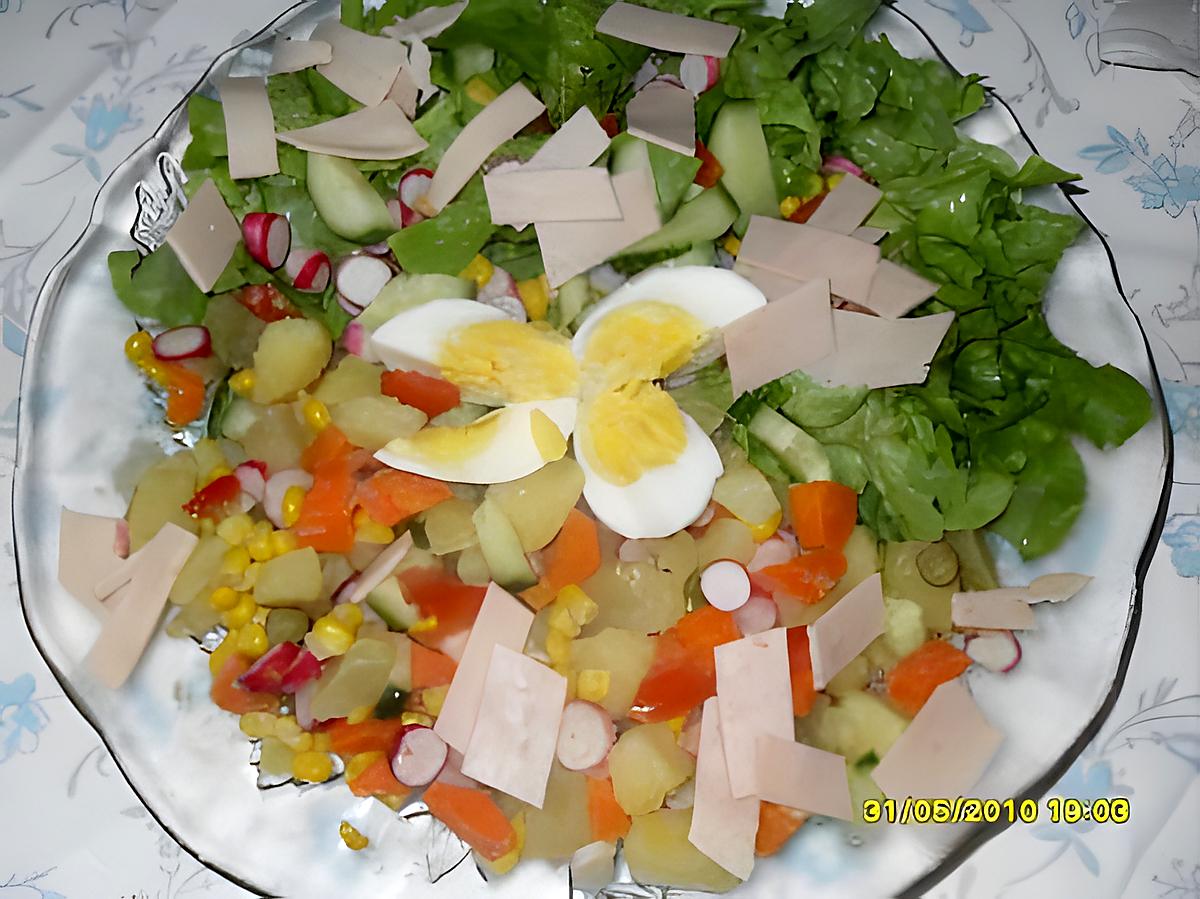 recette salade au 7 légume et au tranche de jambon de pulet (halal)
