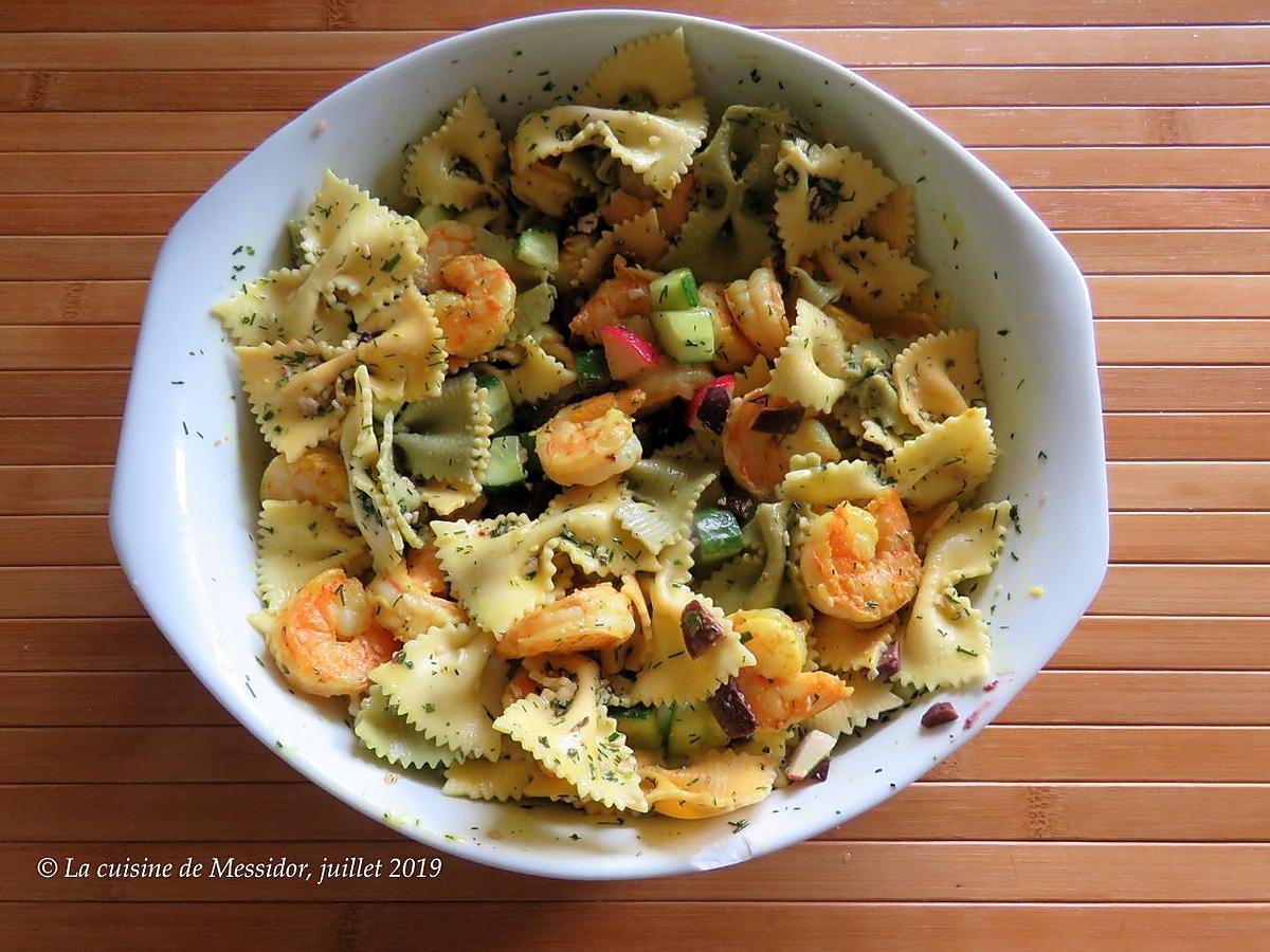 recette Salade de pâtes aux crevettes exquises et menu canicule +