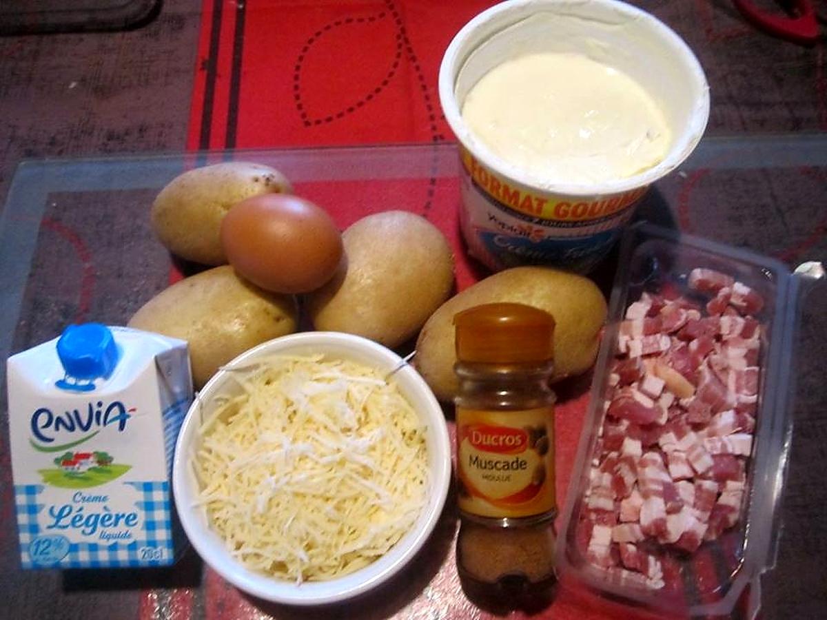 recette Gratinée de p de terre aux lardons et crème fraiche.