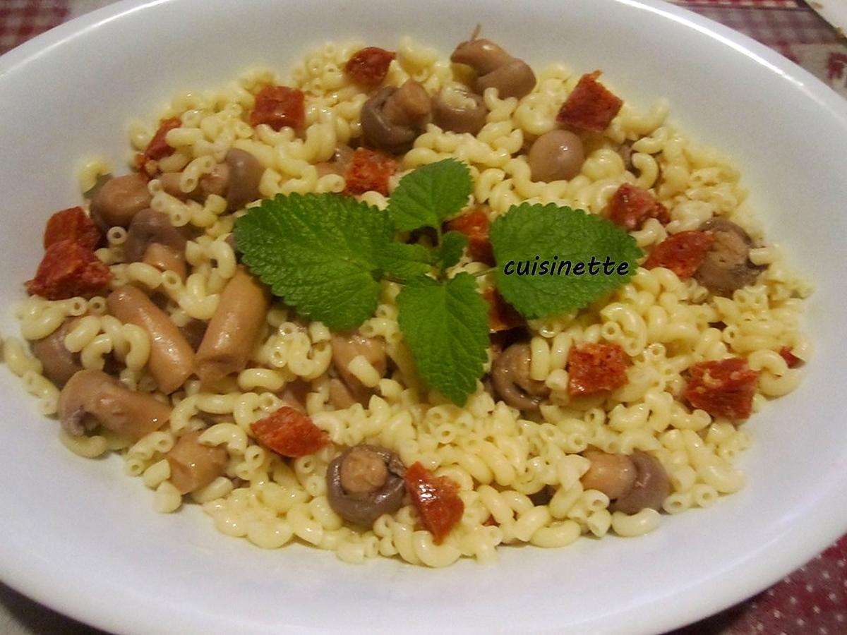 recette Coquillettes au chorizo/champignons.