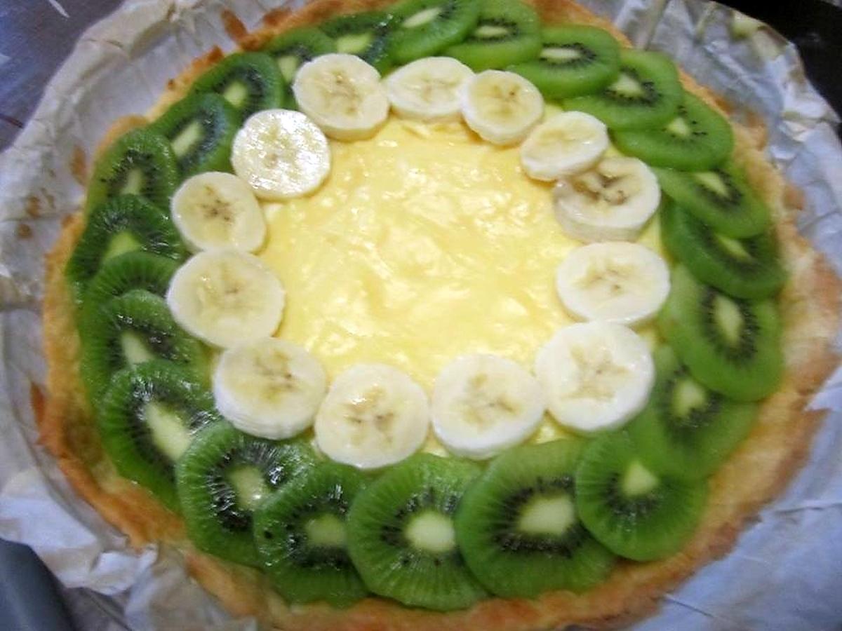 recette Tarte aux kiwis.bananes.sur une crème pâtissière.