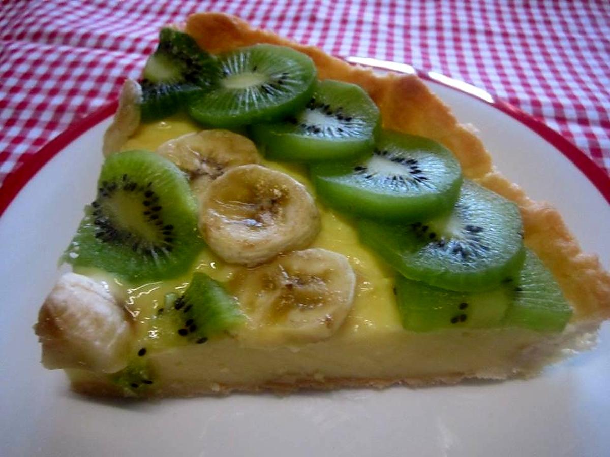 recette Tarte aux kiwis.bananes.sur une crème pâtissière.