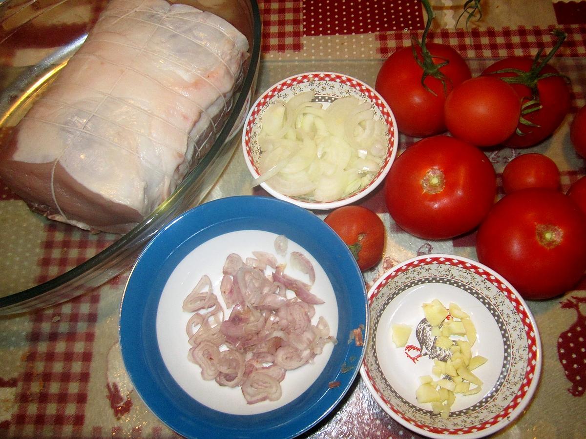 recette Rôti de porc cuit à la sauce tomates.