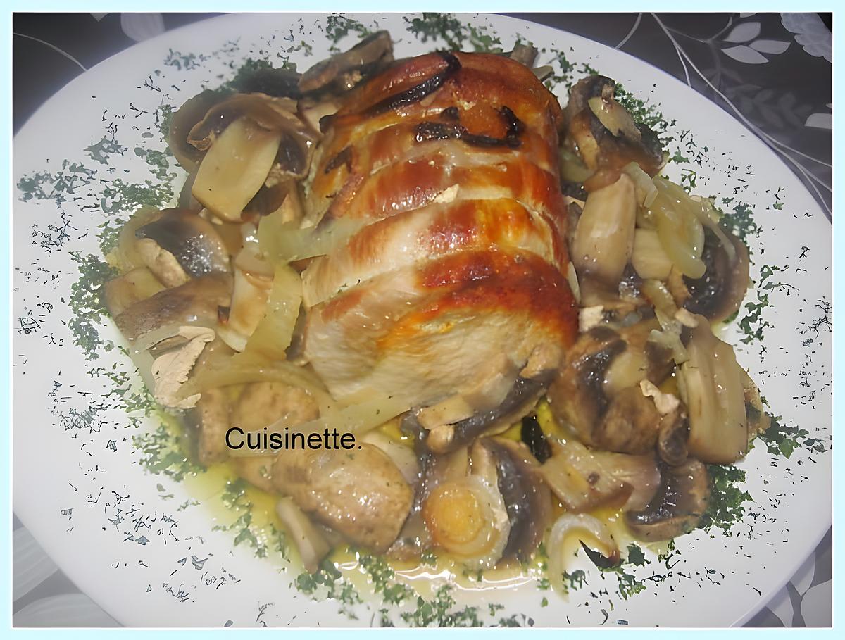 recette Rôti de porc aux champignons.