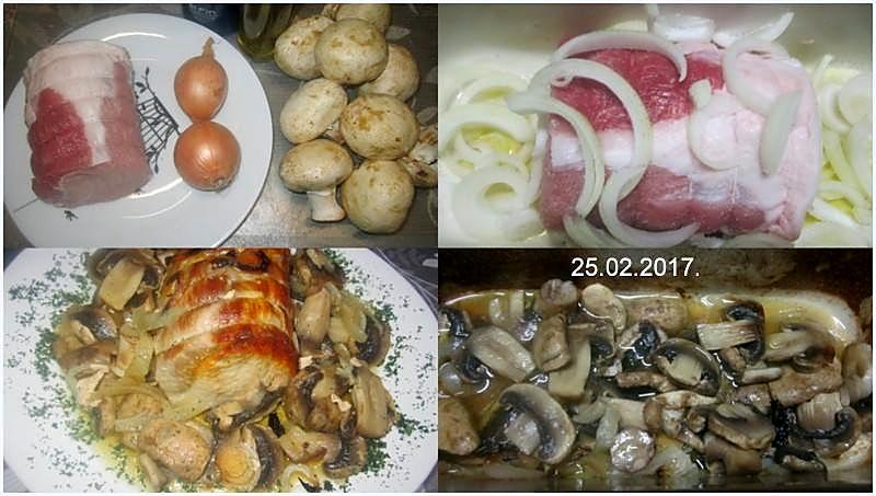 recette Rôti de porc aux champignons.