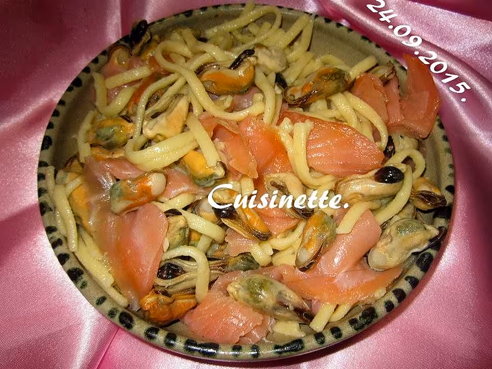 recette Spaetzle au saumon et moules.