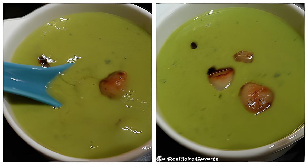 recette Velouté de petits-pois à la menthe et noix de pétoncle snackées