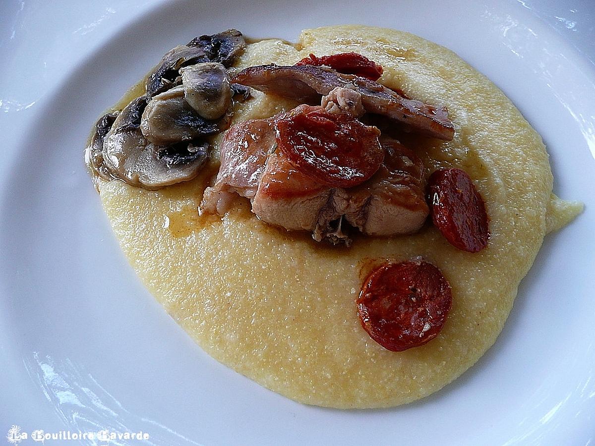 recette Lapin et chorizo grillés sur lit de polenta