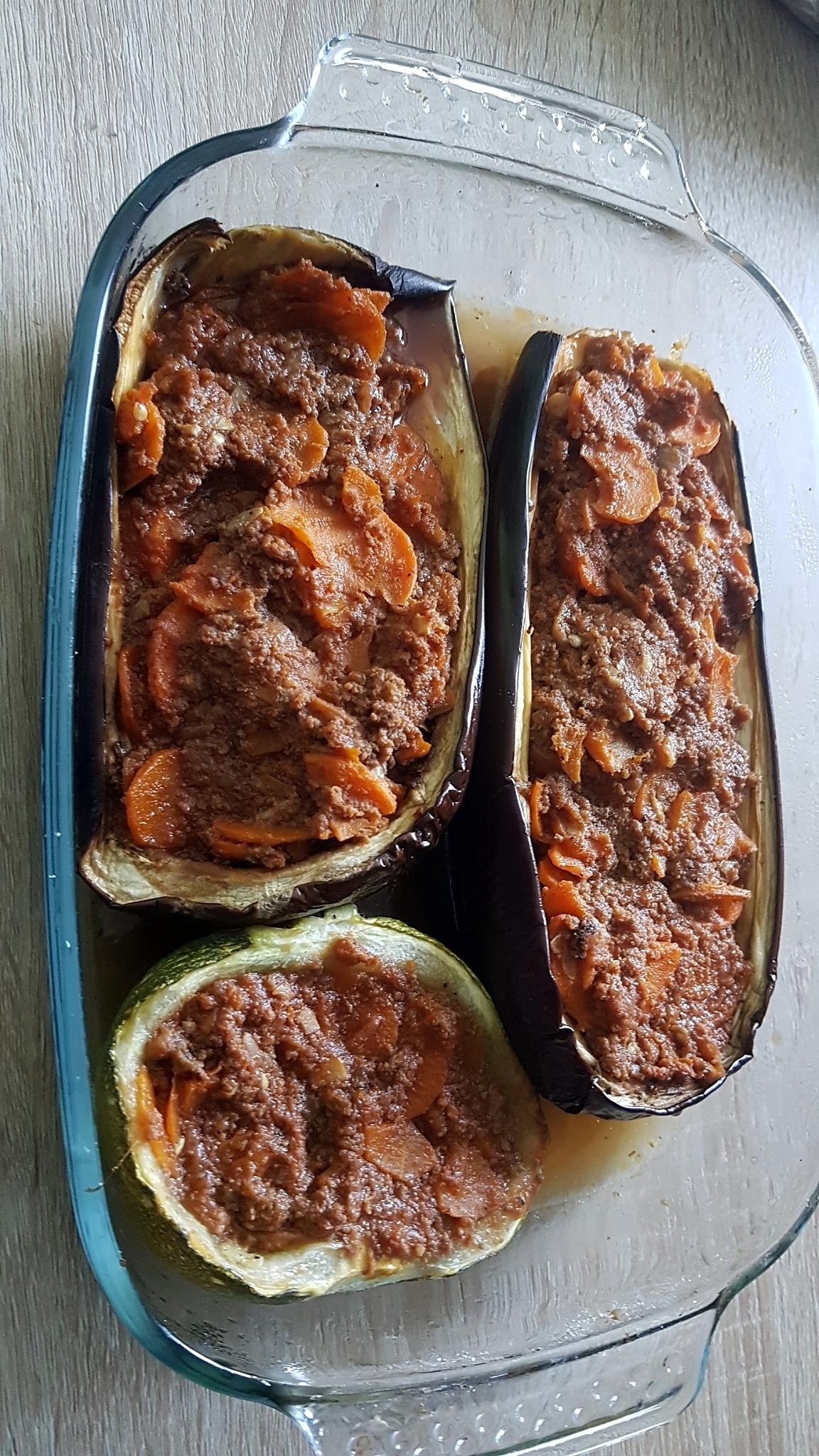 recette Aubergines farcies au bœuf carotte