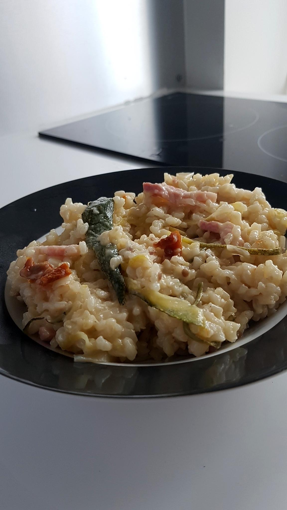 recette Risotto courgette, lardon, tomate séchée