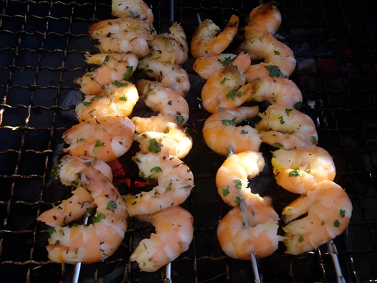 recette Brochettes de crevettes au barbecue