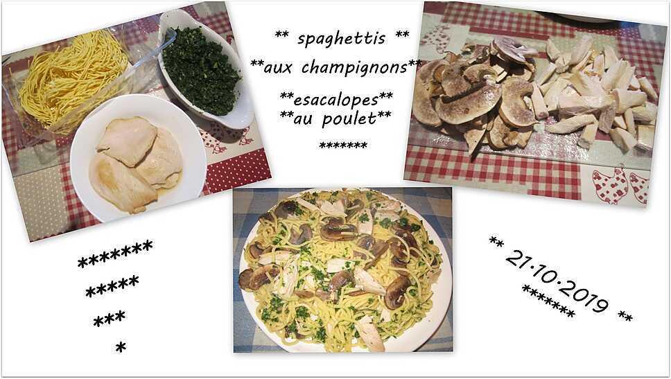 recette Spaghettis aux champignons escalopes de poulet.