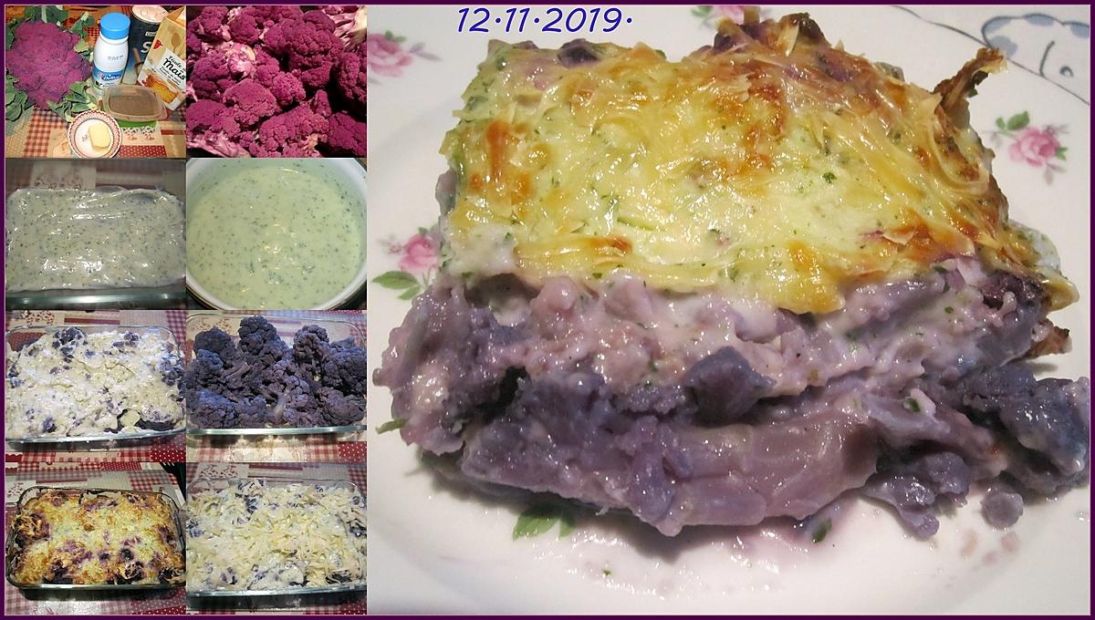 recette Gratin de chou-fleurs violet,sauce blanche persillade.