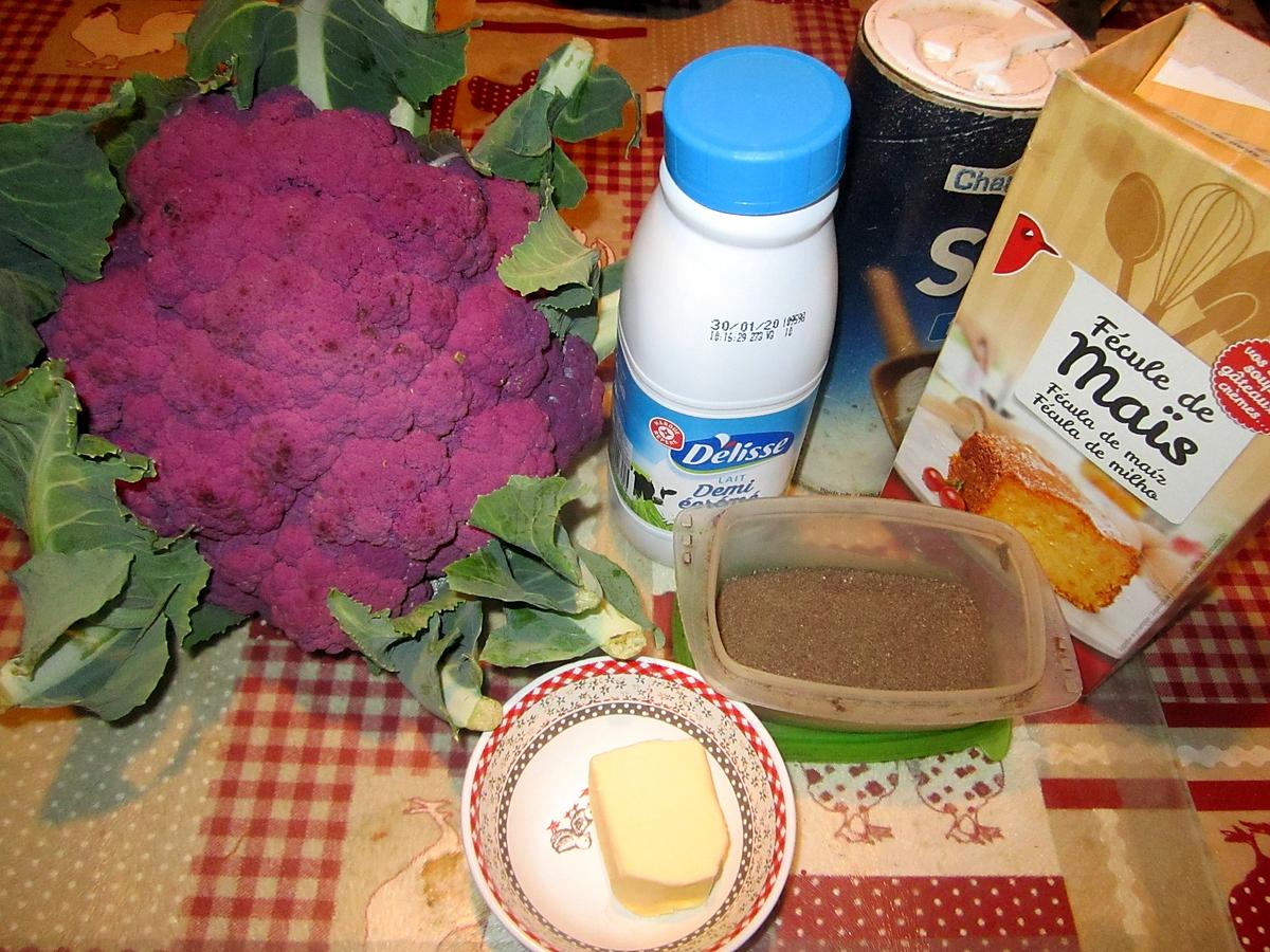 recette Gratin de chou-fleurs violet,sauce blanche persillade.
