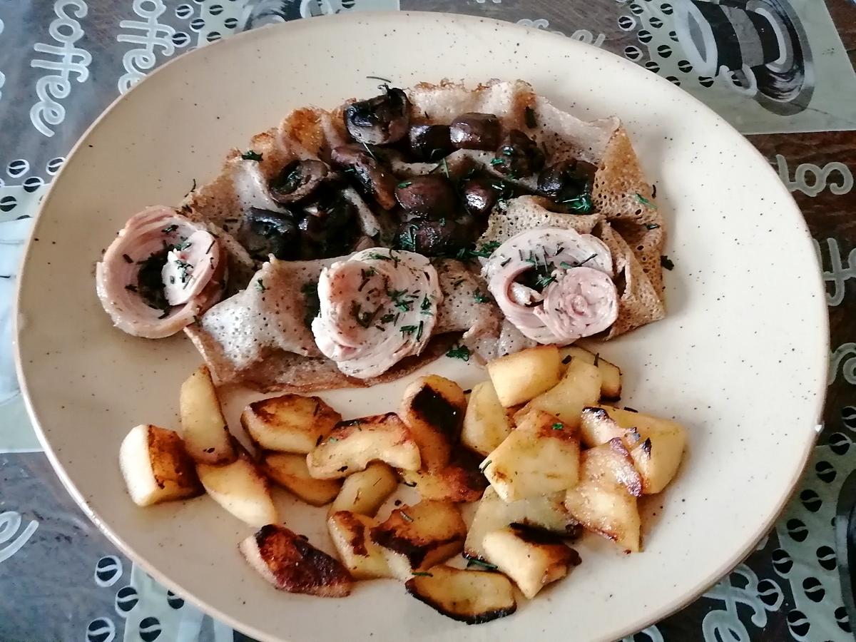 recette galette blé noir  andouille,  pommes  champignons