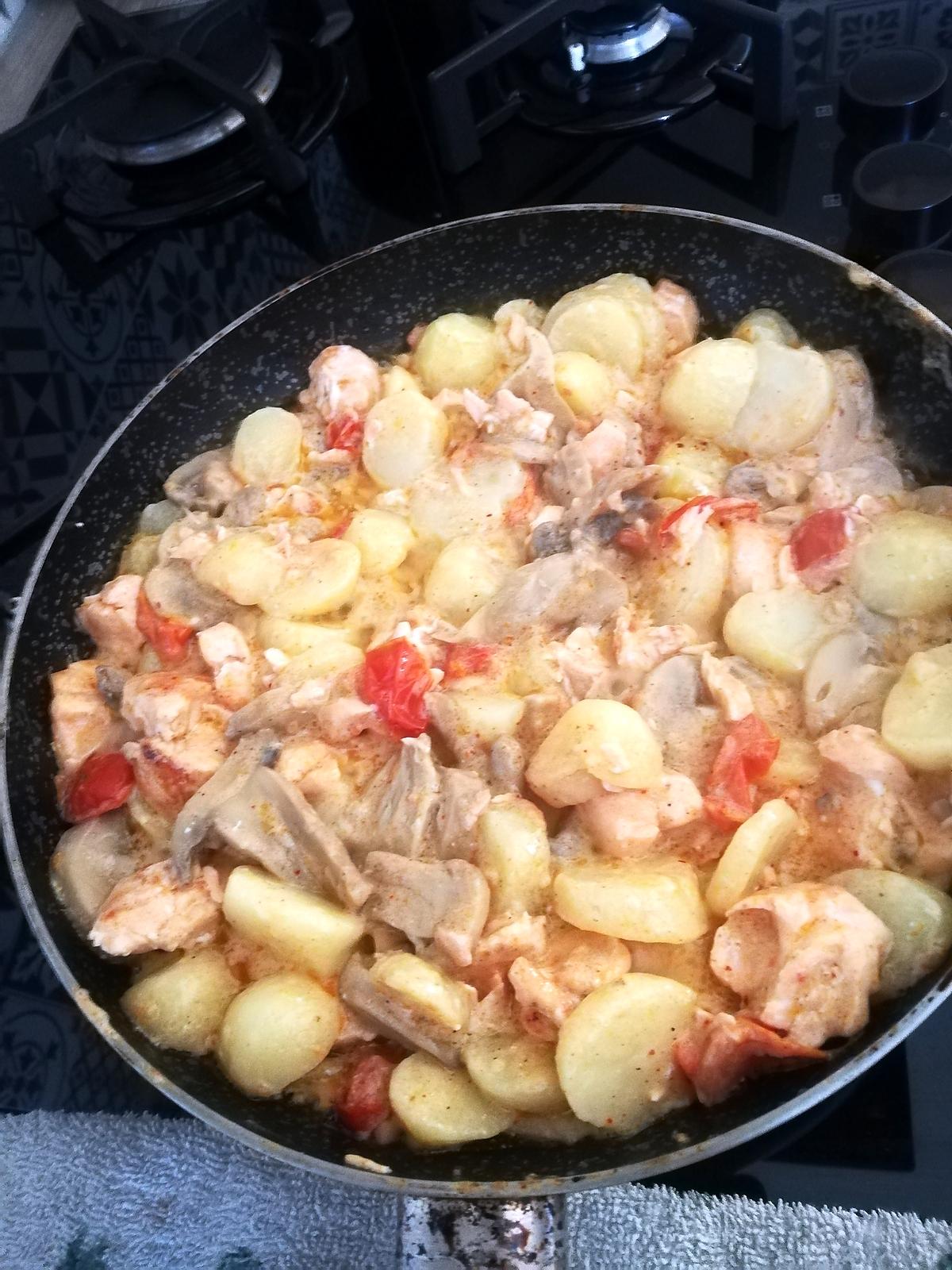 recette Saumon pommes de terre, tomates cerise, champignons