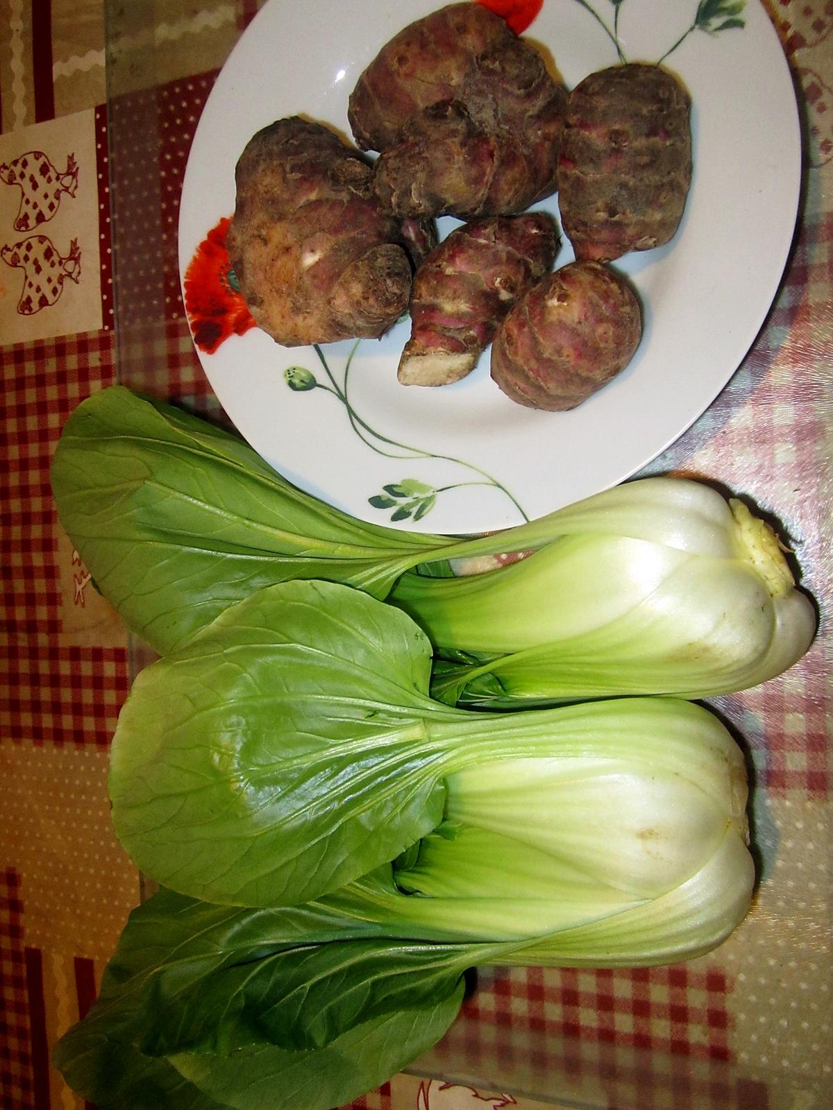 recette Topinambour,Pak choi,aux lamelles de poulet.