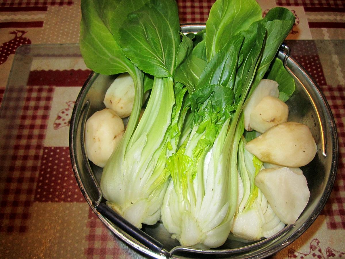 recette Topinambour,Pak choi,aux lamelles de poulet.