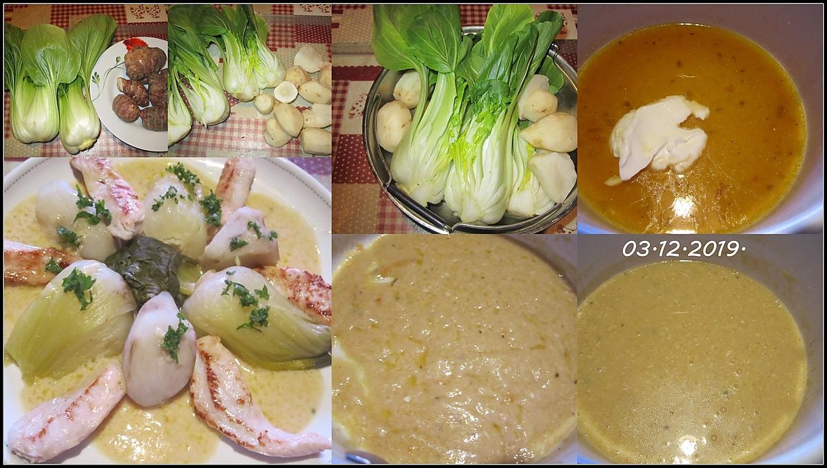 recette Topinambour,Pak choi,aux lamelles de poulet.