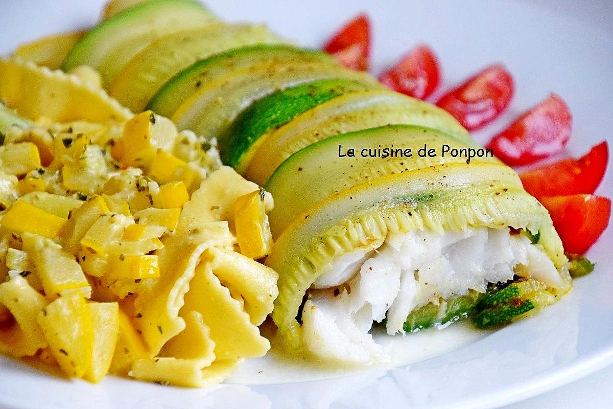 recette Filet de cabillaud enrobé de courgettes verte et jaune cuit à basse température