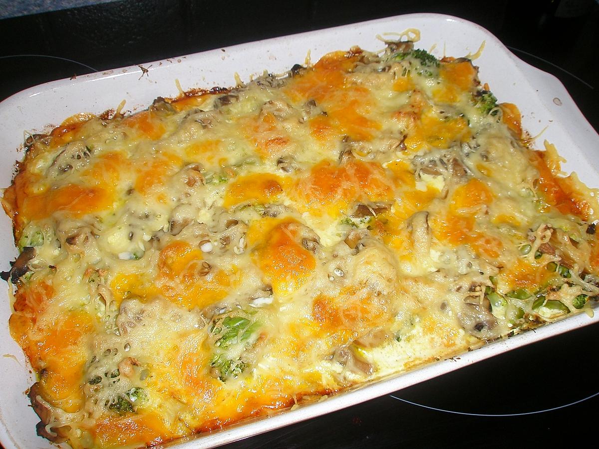 recette Gratin de brocolis aux champignons